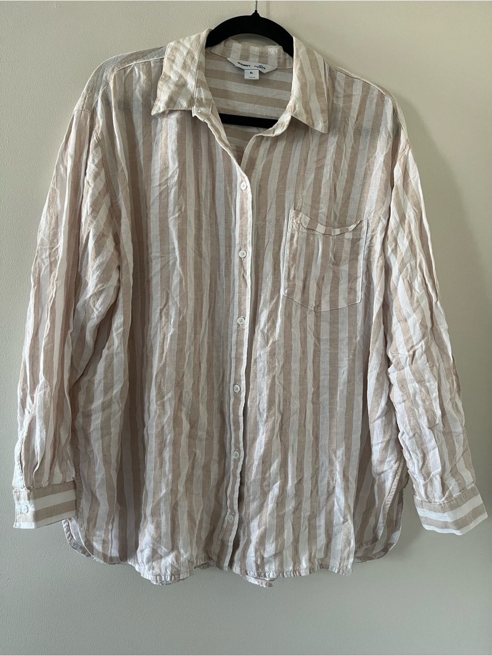 Old Navy Cream White Striped Linen Button Down Shirt XL Coastal Euro Summer